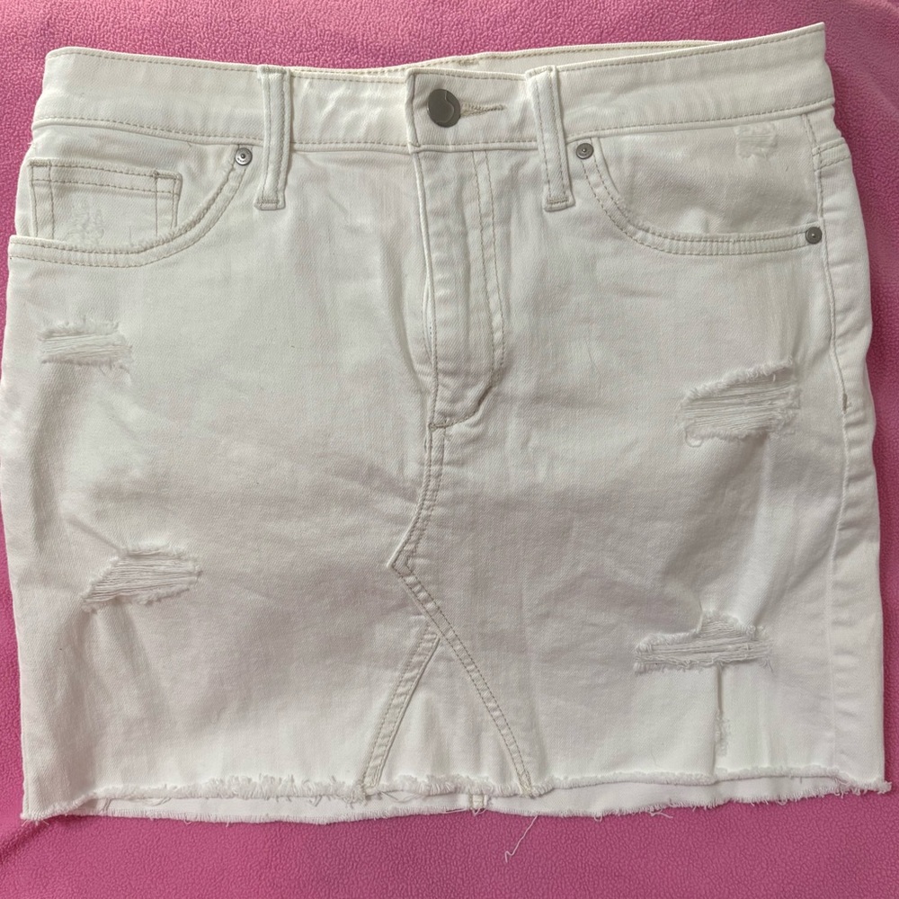 Joe's Jeans White Distressed Denim Raw Hem Skirt